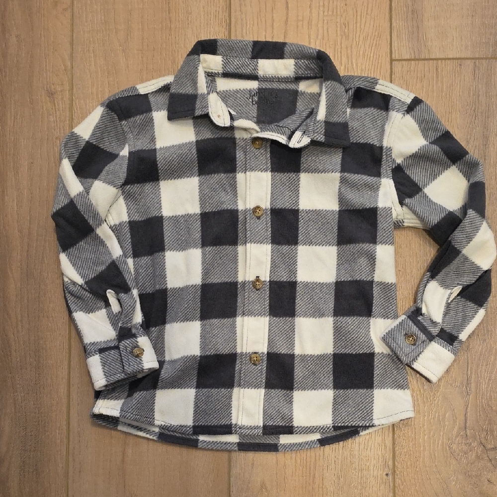 Jumping Beans Gray and White Plaid Button Down Fleece Shirt Kids 5T